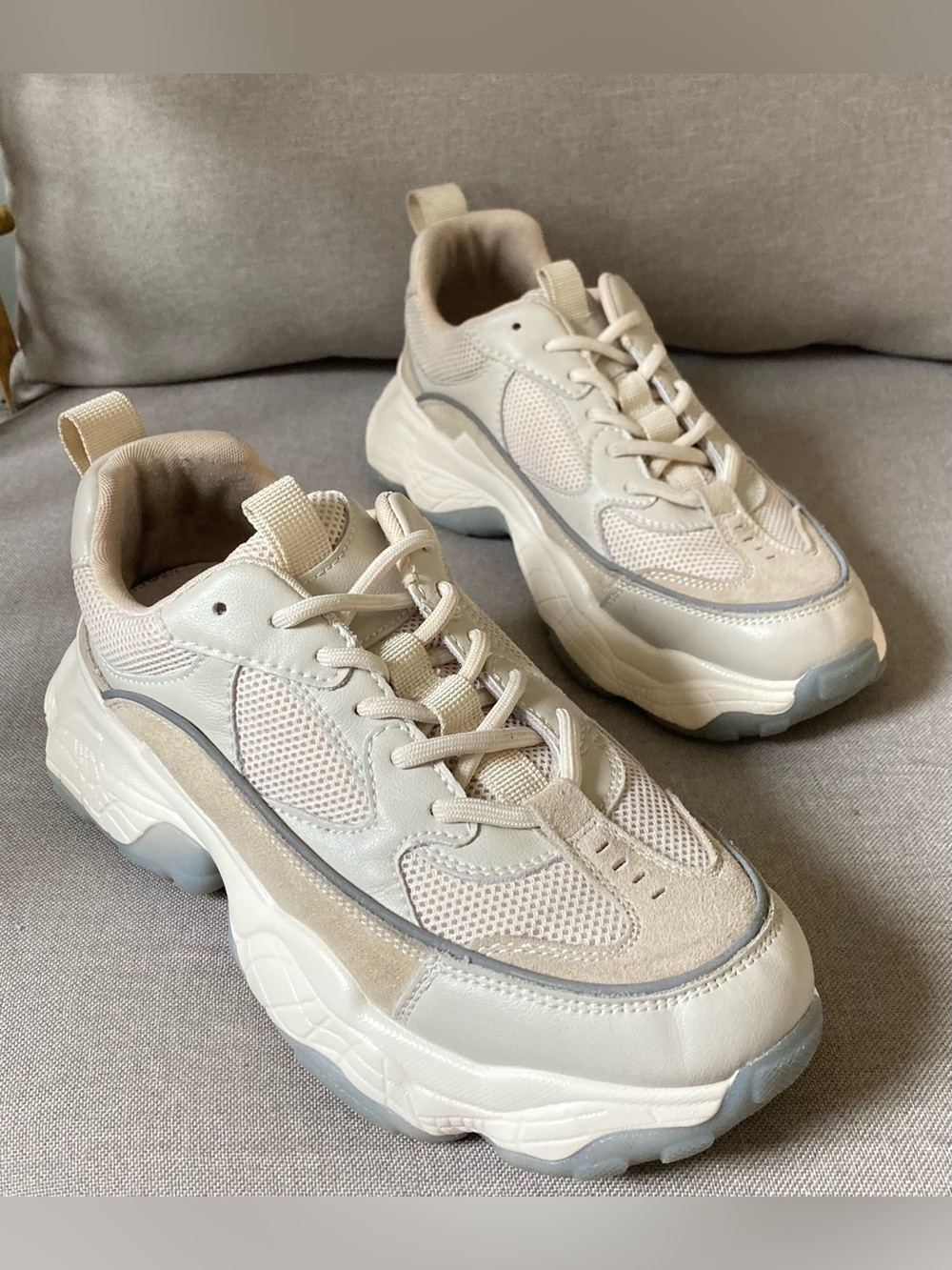 BEAU TODAY Chunky Sneakers Women’s 8 Cream White Mesh Suede Platform Dad Shoes